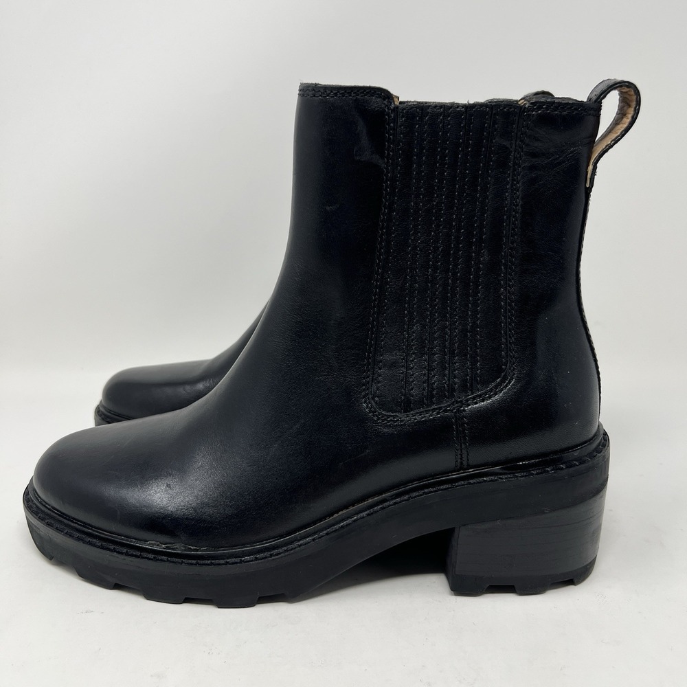 Madewell Gwenda Women's 8 Platform Ankle Chelsea Boots Black Stacked Heel NN019 - Picture 5 of 14